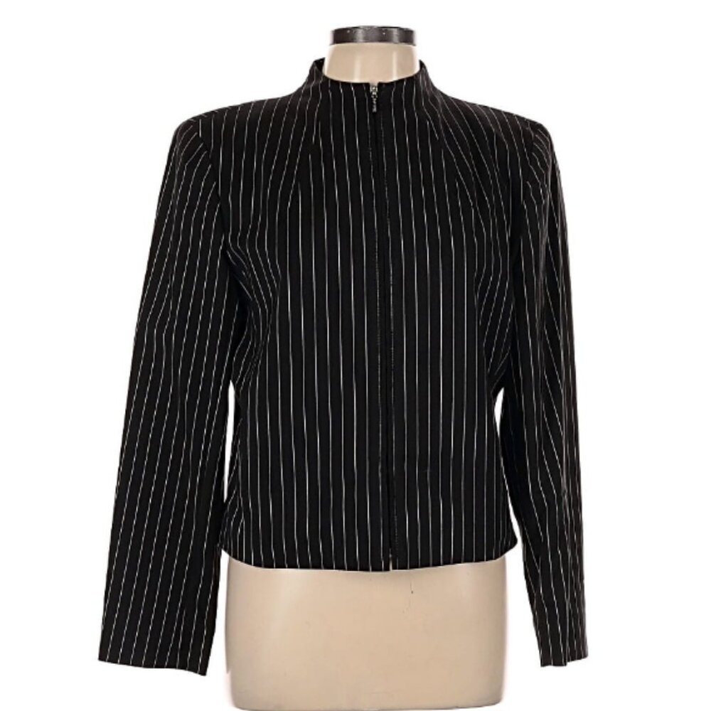Ralph Lauren Short Pinstriped Zippered Jacket in Black and White